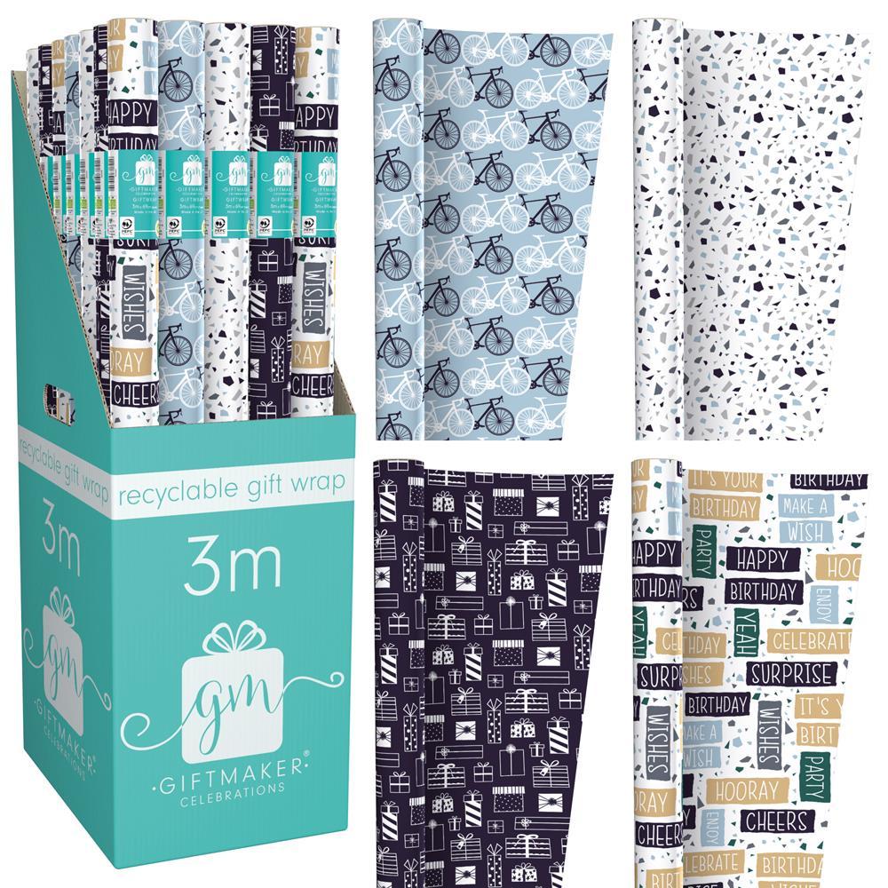 GIFTMAKER EVERYDAY MALE DESIGN GIFT WRAP ROLL 69CM X 3M. YAMGW20C \\\KD27333
