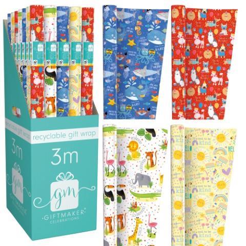 GIFTMAKER EVERYDAY KIDS DESIGN GIFT WRAP ROLL 69CM X 3M. YAMGW20D \\\KD27334
