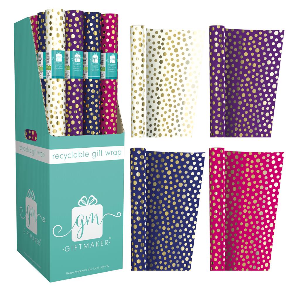 GIFTMAKER POLKA DOT FOIL GIFT WRAP ROLL 69CM X 1.5M. YANGW20M \\\KD27336