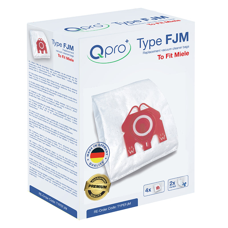 QPRO MICROFIBRE DUST BAGS X 4 PACK AND 2 X CUT TO SIZE FILTERS FITS MIELE FJM. QPRO1001 \\\KD27379