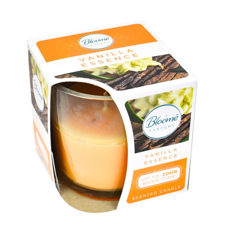 BLOOM SCENTED GLASS JAR CANDLE 20H - VANILLA ESSENCE. OL322073 \\\KD27406