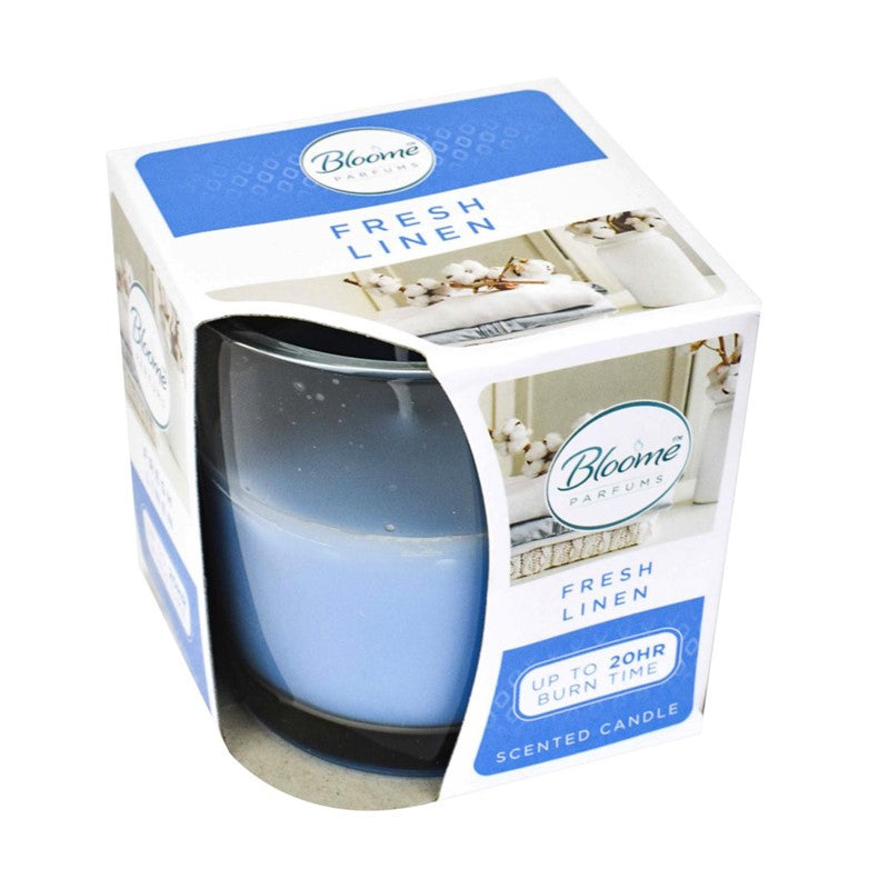 BLOOME SCENTED GLASS JAR CANDLE 20H - FRESH LINEN. OL322079 \\\KD27408