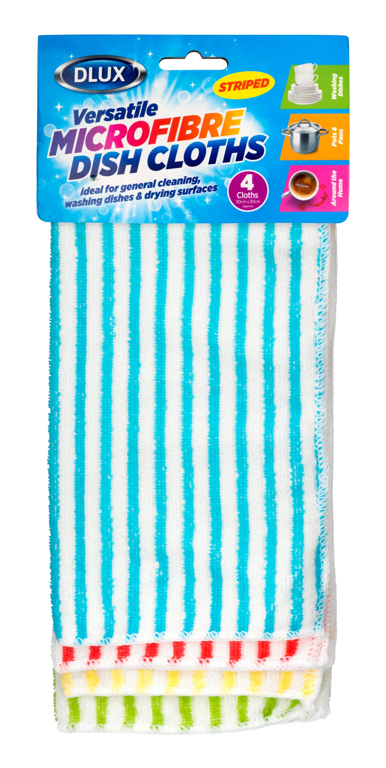 DLUX VERSATILE MICROFIBRE DISH CLOTHS 30CM X 30CM 4/PK. Z64042 \\\KD27436