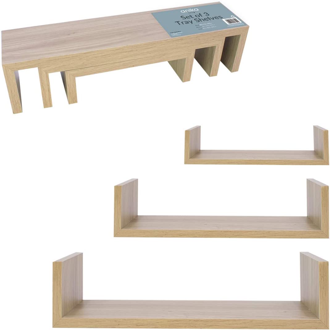 ANIKA OAK EFFECT U SHAPED FLOATING SHELVES 3/PK. BML62790 \\\KD27606