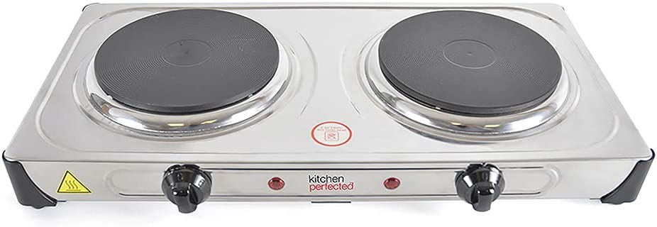 KITCHEN PERFECTED SS ELECTRIC PORTABLE DOUBLE HOT PLATE HOB 2000W. E4203SS \\\KD27703