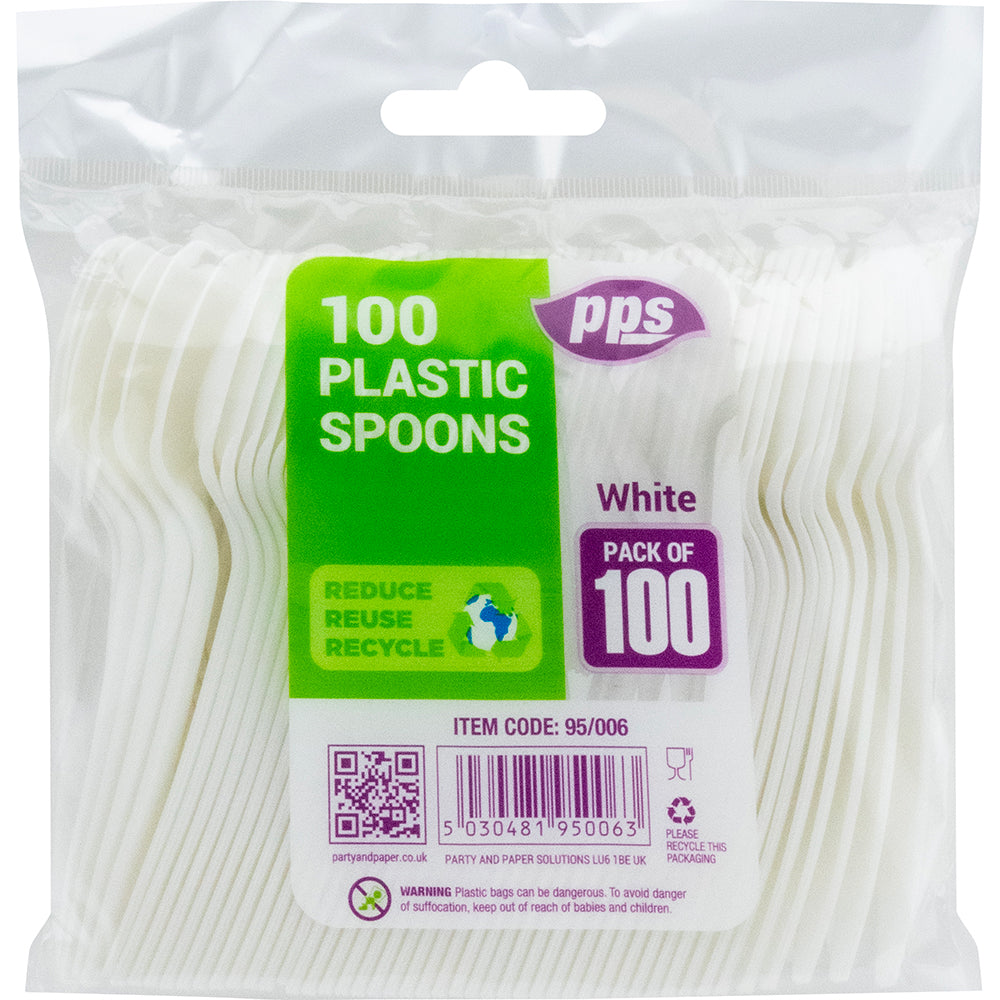 PPS WHITE PLASTIC SPOONS 100/PK. PPS95006 \\\KD27731