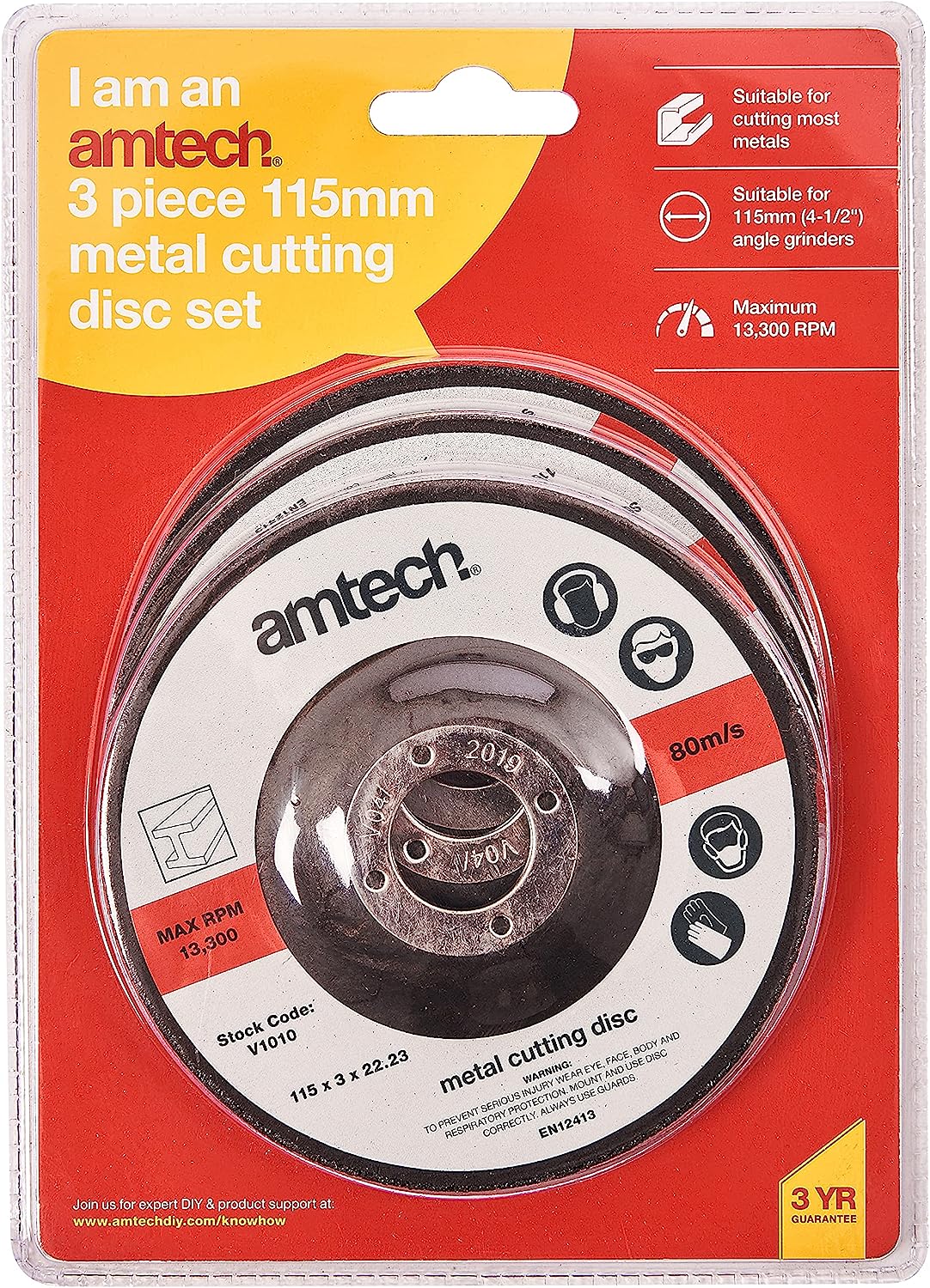 AMTECH METAL CUTTING DISC SET 115MM / 4.5" 3/PK. AMV1010 \\\KD27751