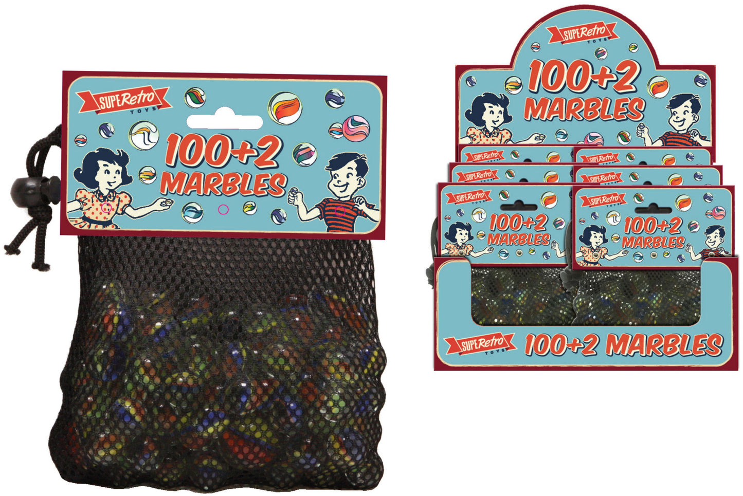 SUPER RETRO 100 + 2 MARBLES IN NET BAG. TY8836 \\\KD27779
