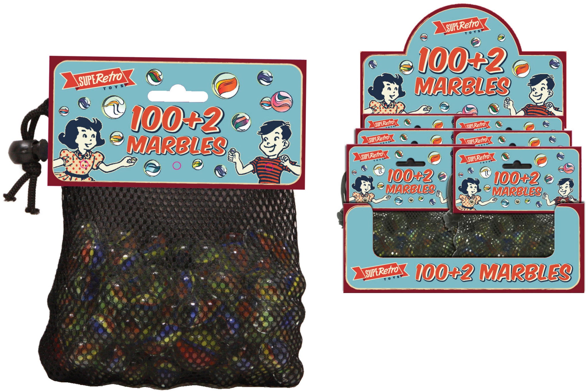 SUPER RETRO 100 + 2 MARBLES IN NET BAG. TY8836 \\\KD27779