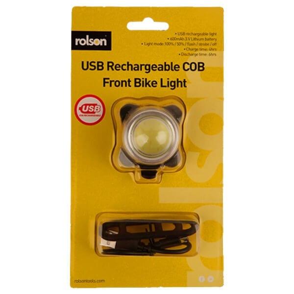 ROLSON RECHARGEABLE SUPER BRIGHT WHITE FRONT BIKE LIGHT. RT61420 \\\KD27810