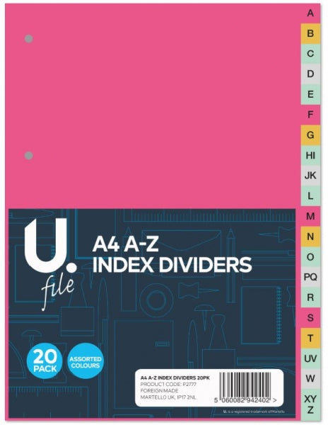 U. FILE A4 A - Z INDEX DIVIDERS. P2777 \\\KD27853