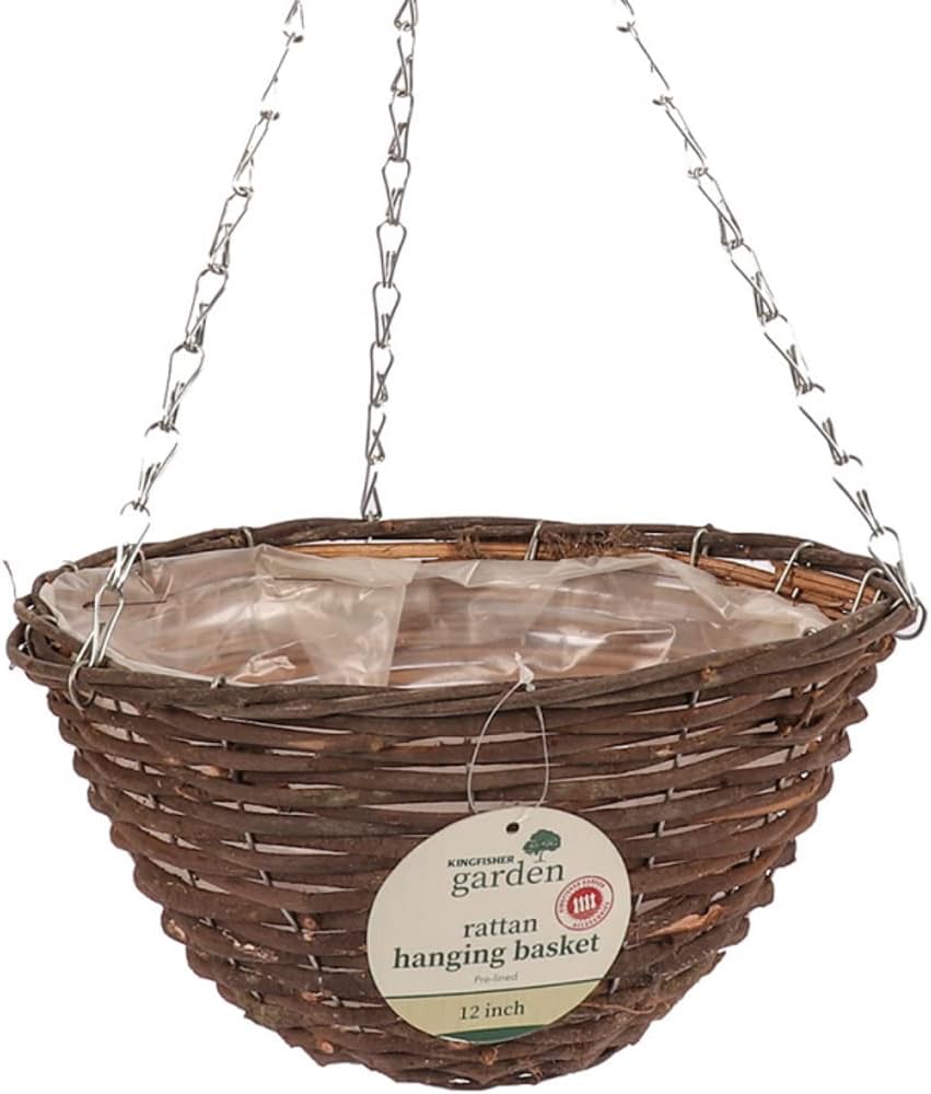 KINGFISHER DARK RATTAN PRE-LINED HANGING BASKET 30CM / 12 INCH. HB12R \\\KD27860