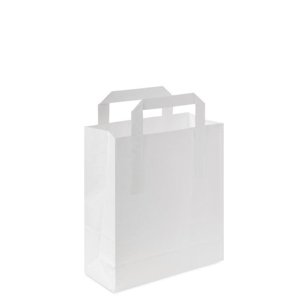 WHITE KRAFT MEDIUM WHITE PAPER CARRIER BAG WITH HANDLE 250/PK 21.5 X 11.5 X 25.5CM. 09280-TS5 \\\KD28064