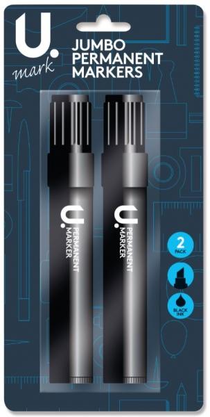 U. MARK JUMBO PERMANENT MARKERS BLACK INK 2/PK. P2670 \\\KD28110