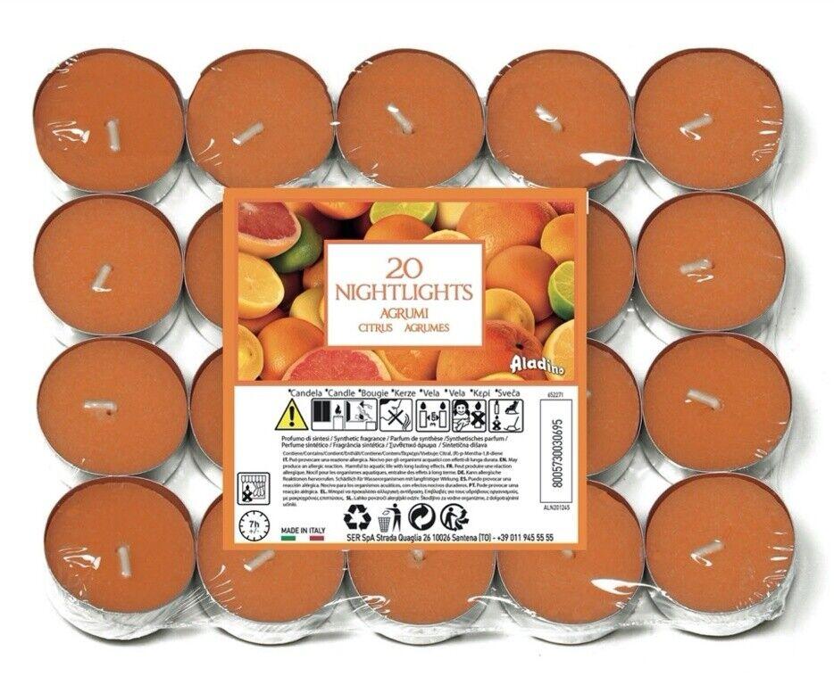 ALADINO NIGHTLIGHTS TEALIGHT CANDLE 7HRS 20/PK - CITRUS. ALN201245 \\\KD28158