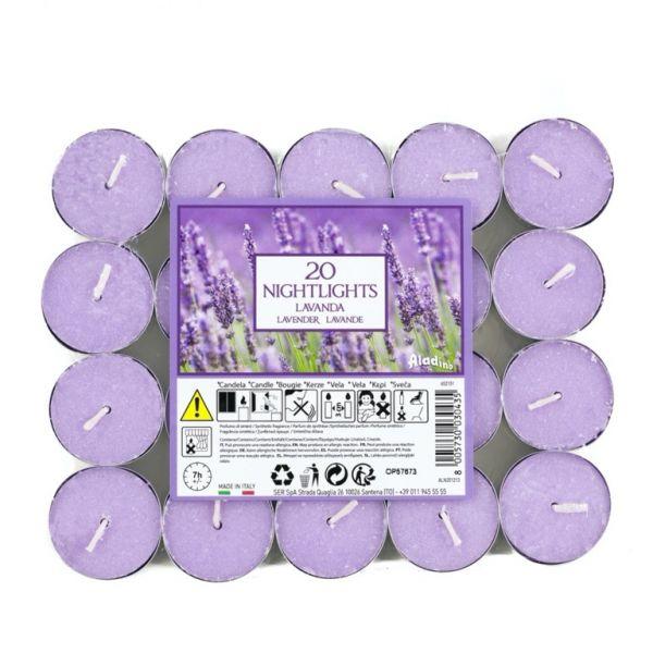 ALADINO NIGHTLIGHTS TEALIGHT CANDLE 7HRS 20/PK - LAVENDER. ALN201213 \\\KD28159