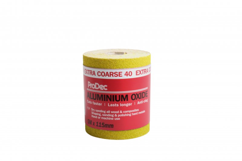 PRODEC 40 GRIT YELLOW ALUMINIMUM OXIDE SANDING PAPER 5M X 115MM. PACNV40 \\\KD28179