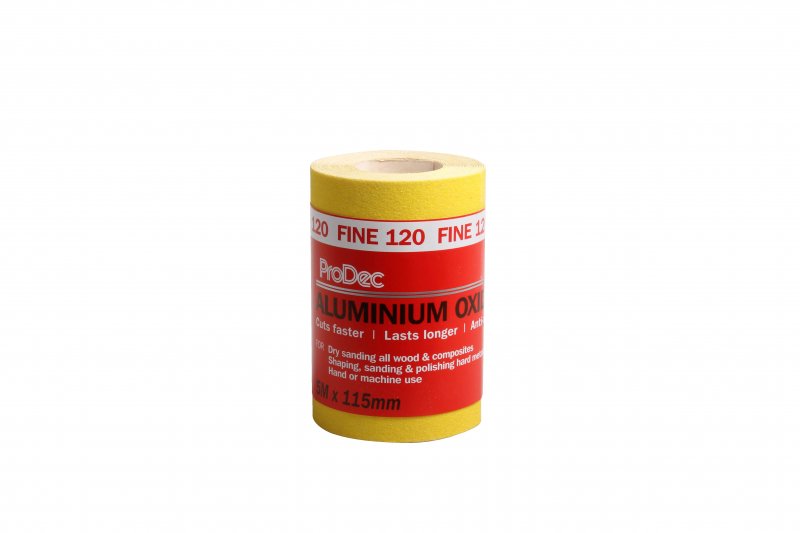 PRODEC 120 GRIT YELLOW ALUMINIMUM OXIDE SANDING PAPER 5M X 115MM. PACNV120 \\\KD28180