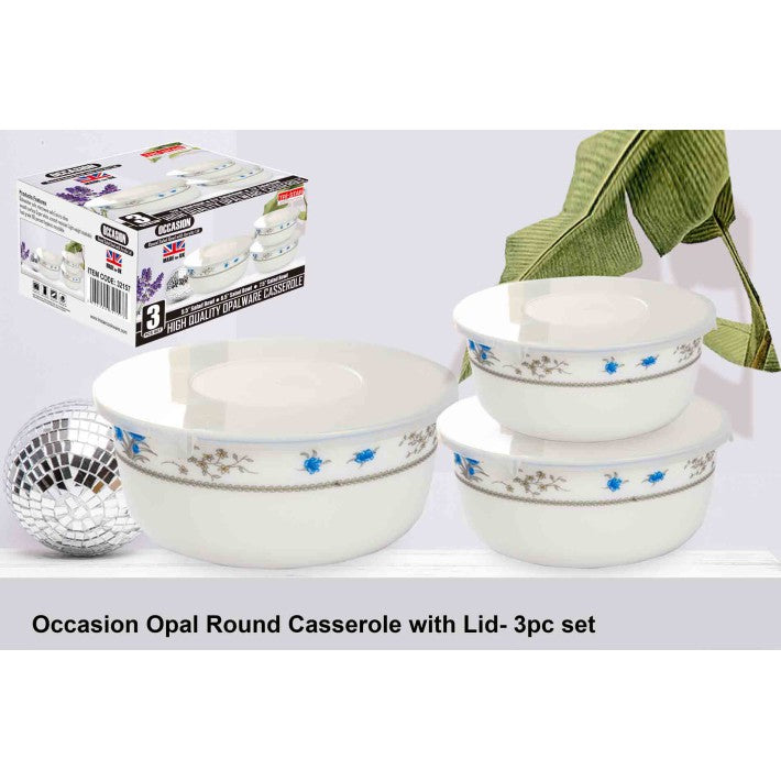 OCCASIONS SET OF 3 ROUND GLASS SALAD BOWLS WITH LIDS. TS32157 \\\KD28256