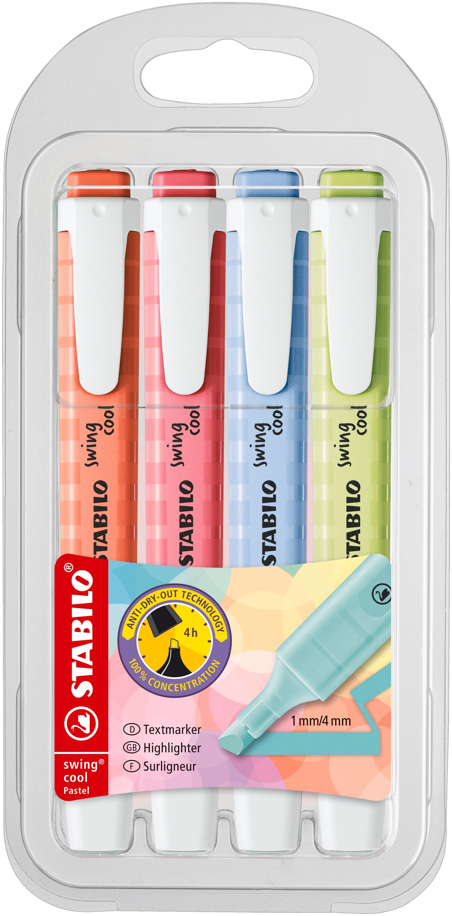 STABILO SWING COOL ASSORTED HIGHLIGHTERS 4PK. 275/4-08-1 \\\KD28275