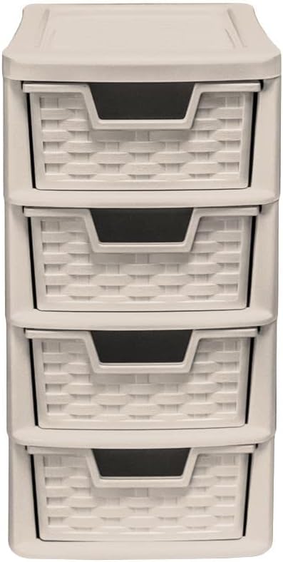 4 DRAWER PLASTIC SMALL STORAGE TOWER RATTAN - MUSHROOM. 05120400174 \\\KD28464
