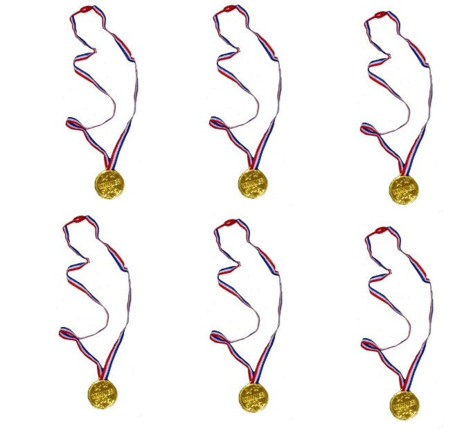 GOLD WINNERS MEDAL WITH NECKCORD 3.5CM X 70CM PK OF 6. T08022 \\\KD28492