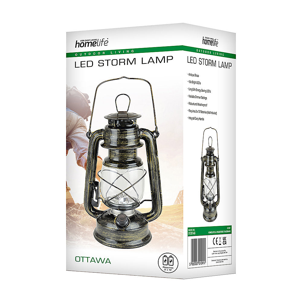 HOMELIFE FOR EASY LIVING OTTAWA LED STORM LAMP ANTIQUE BRASS. D1201AB \\\KD28554