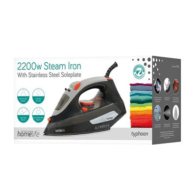 HOMELIFE TYPHOON 2200W STAINLESS STEEL STEAM IRON CERAMIC SOLEPLATE. E7705 \\\KD28556