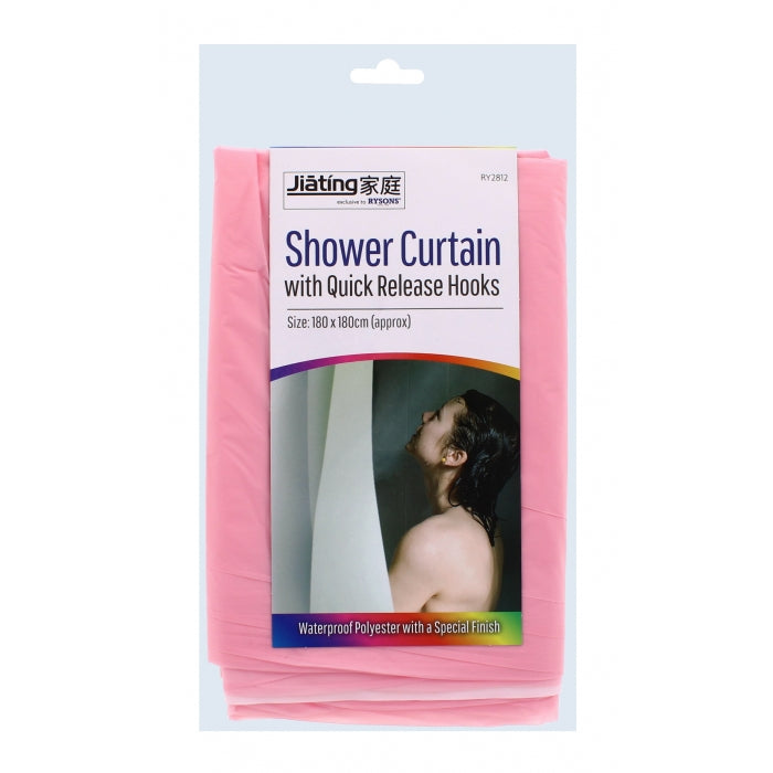 RYSONS ASSORTED CLOUR SHOWER CURTAIN WITH QUICK RELEASE HOOKS 180CM. RY2812 \\\KD28561