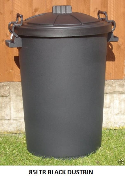 HEAVY DUTY BLACK PLASTIC DUSTBIN WITH METAL CLIP 85LTR \\\KD28668