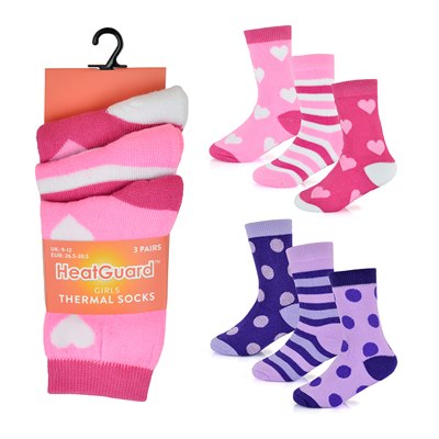 GIRLS 3 PAIRS THERMAL DESIGN SOCKS 12/PK. SK853 \\\KD28698