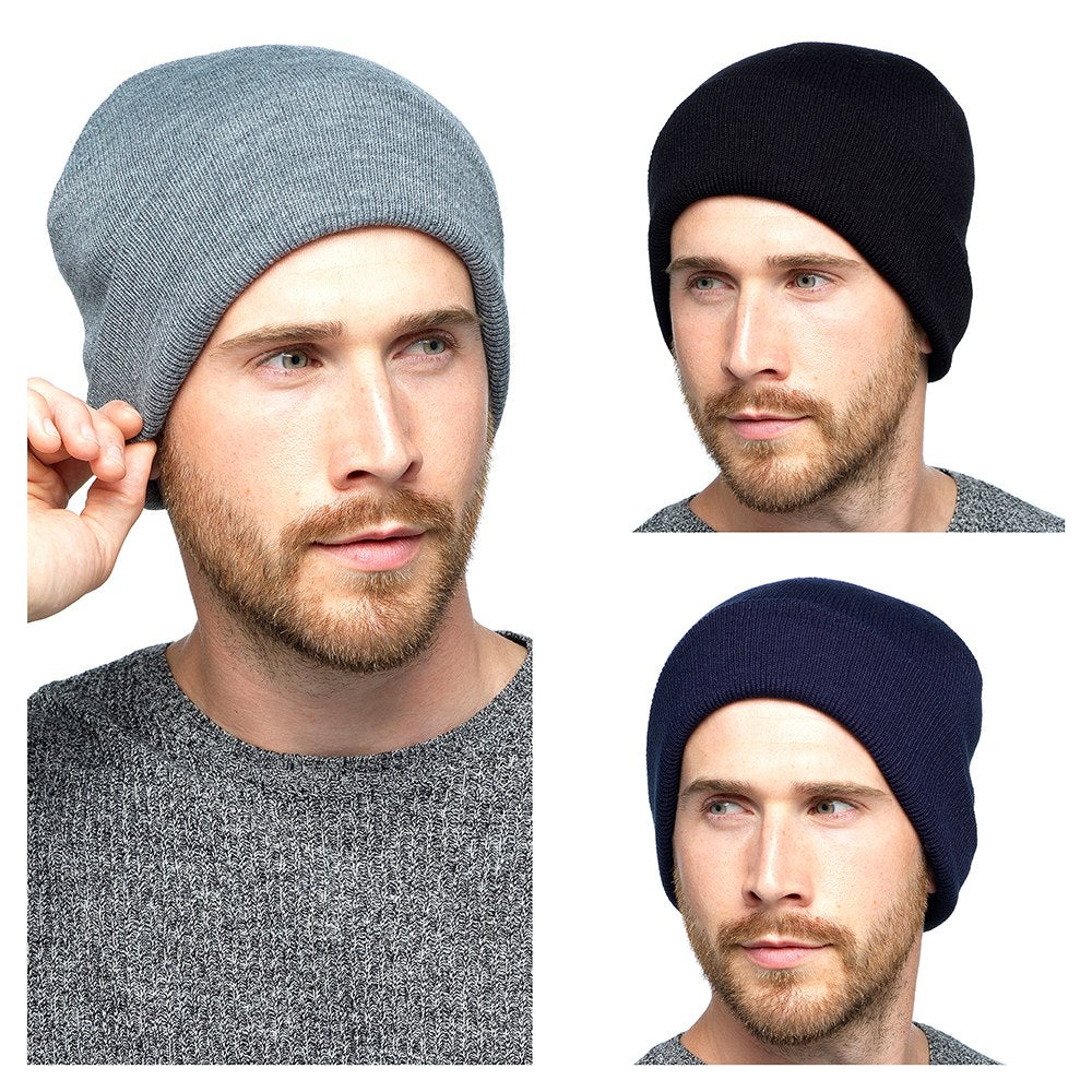 MENS PLAIN KNIT HAT WITH TURN UP 12/PK. GL612 \\\KD28708