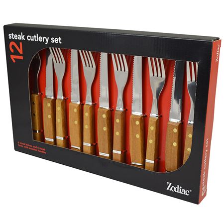 ZODIAC WOODEN HANDLE STEAK CUTLERY SET 12 PCS \\\KD28749