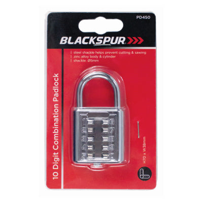 BLACKSPUR 10 DIGIT STEEL COMBINATION PADLOCK. BB-PD450 \\\KD28766