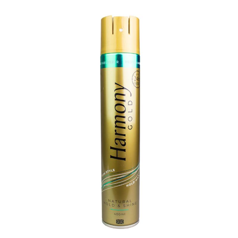 HARMONY GOLD NATURAL HOLD & SHINE HAIRSPRAY 400ML  6/PK. 033403 \\\KD28792