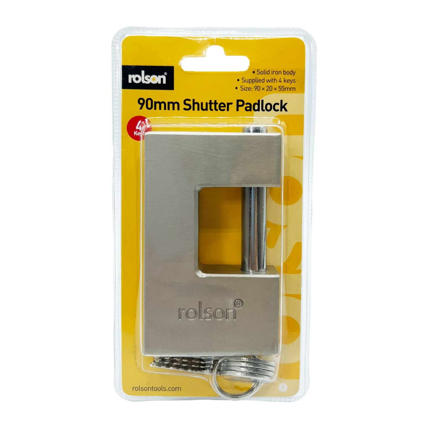 ROLSON 90MM ALUMINIUM SHUTTER PADLOCK WITH 4 KEYS. RT66489 \\\KD28855
