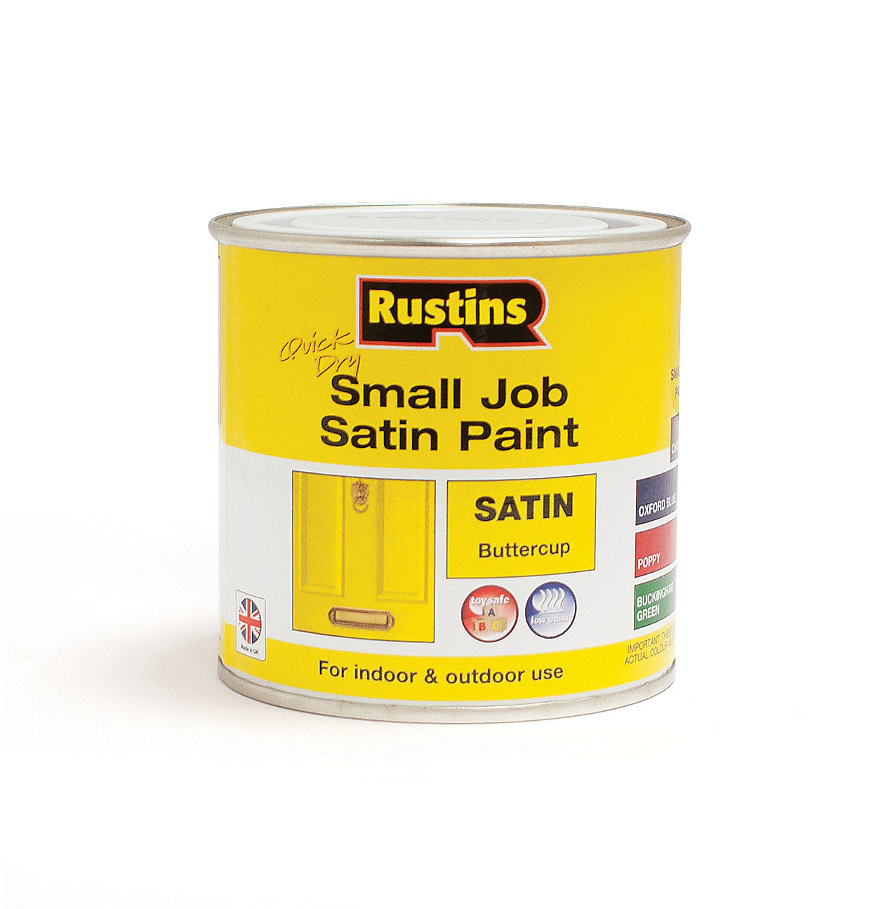 RUSTINS QUICK DRY SATIN PAINT 250ML - BUTTERCUP. SPBUW250 \\\KD28919