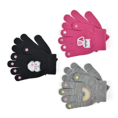 GIRLS THERMAL MAGIC GLOVES WITH RUBBER PRINT 12/PK. GL108C \\\KD28946