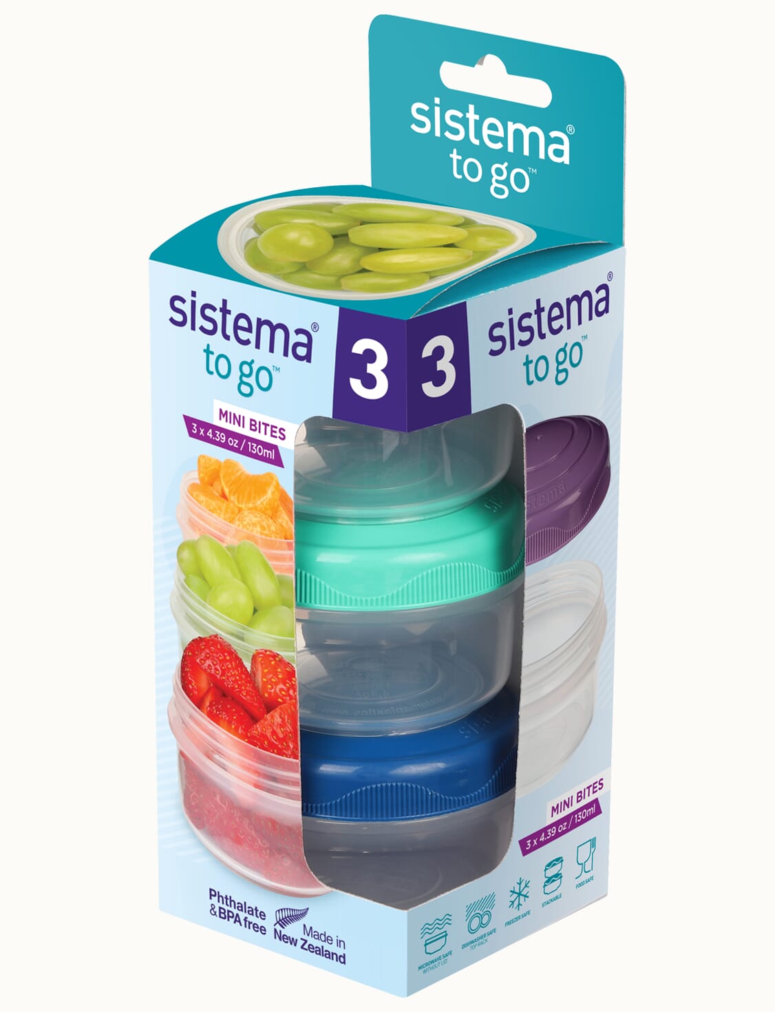 SISTEMA TO GO MINI BITES STORAGE CONTAINER 130ML 3/PK. 21467NW-T \\\KD29059
