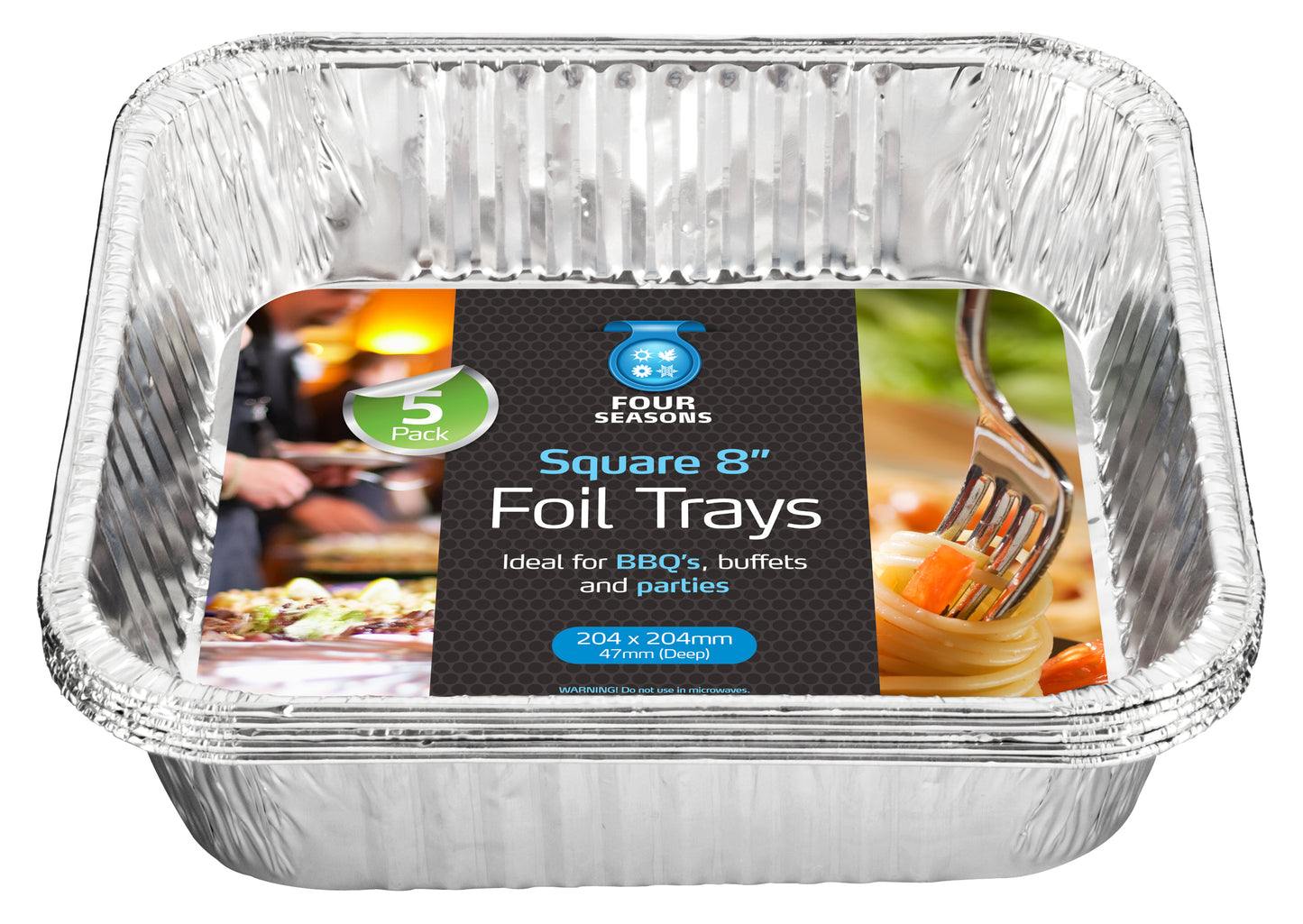 FOUR SEASONS SILVER SQUARE FOIL TRAYS 8 INCH 5/PK. Z2053 \\\KD29182