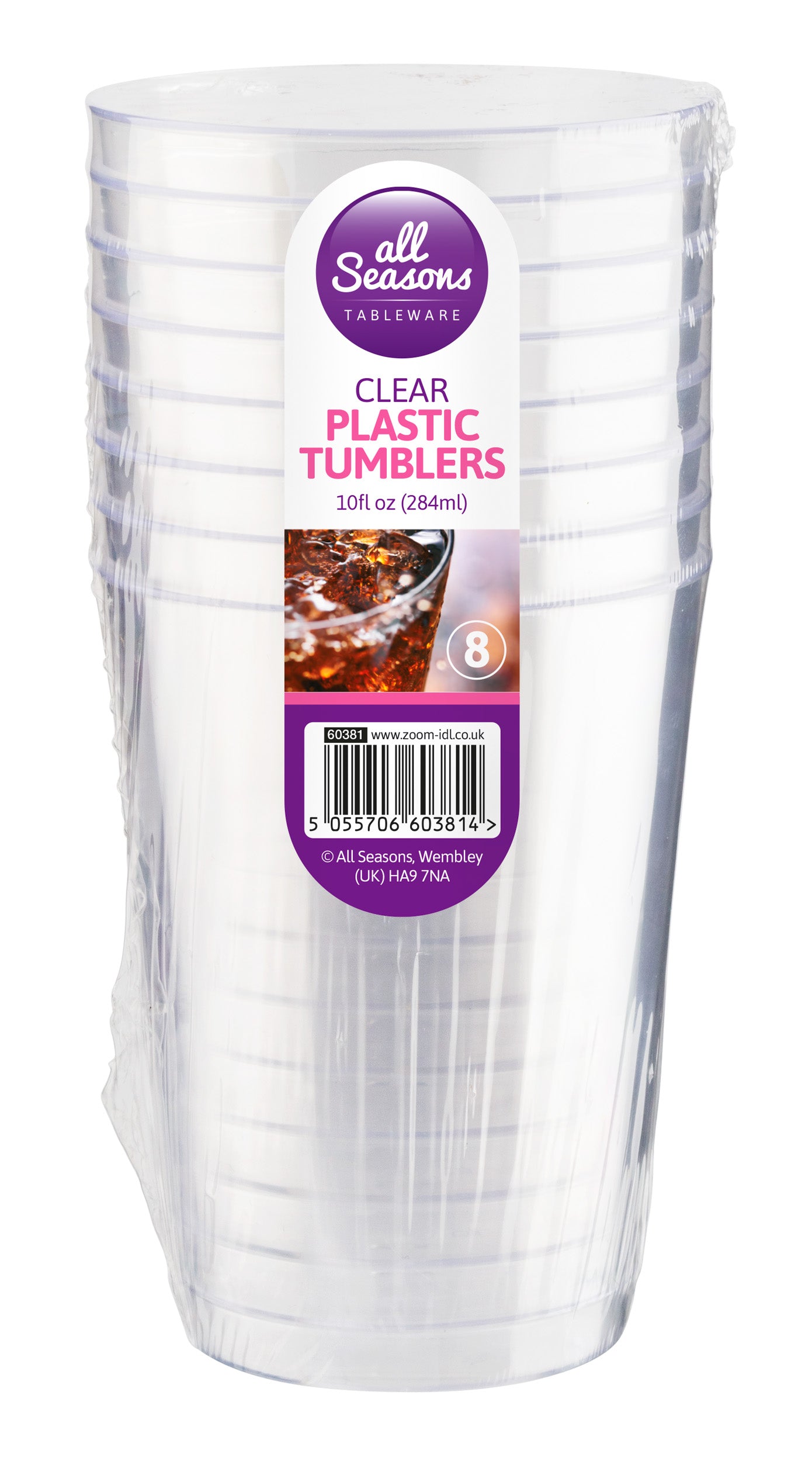 ALL SEASONS CLEAR PLASTIC TUMBLERS 284ML 8/PK. Z60381 \\\KD29187