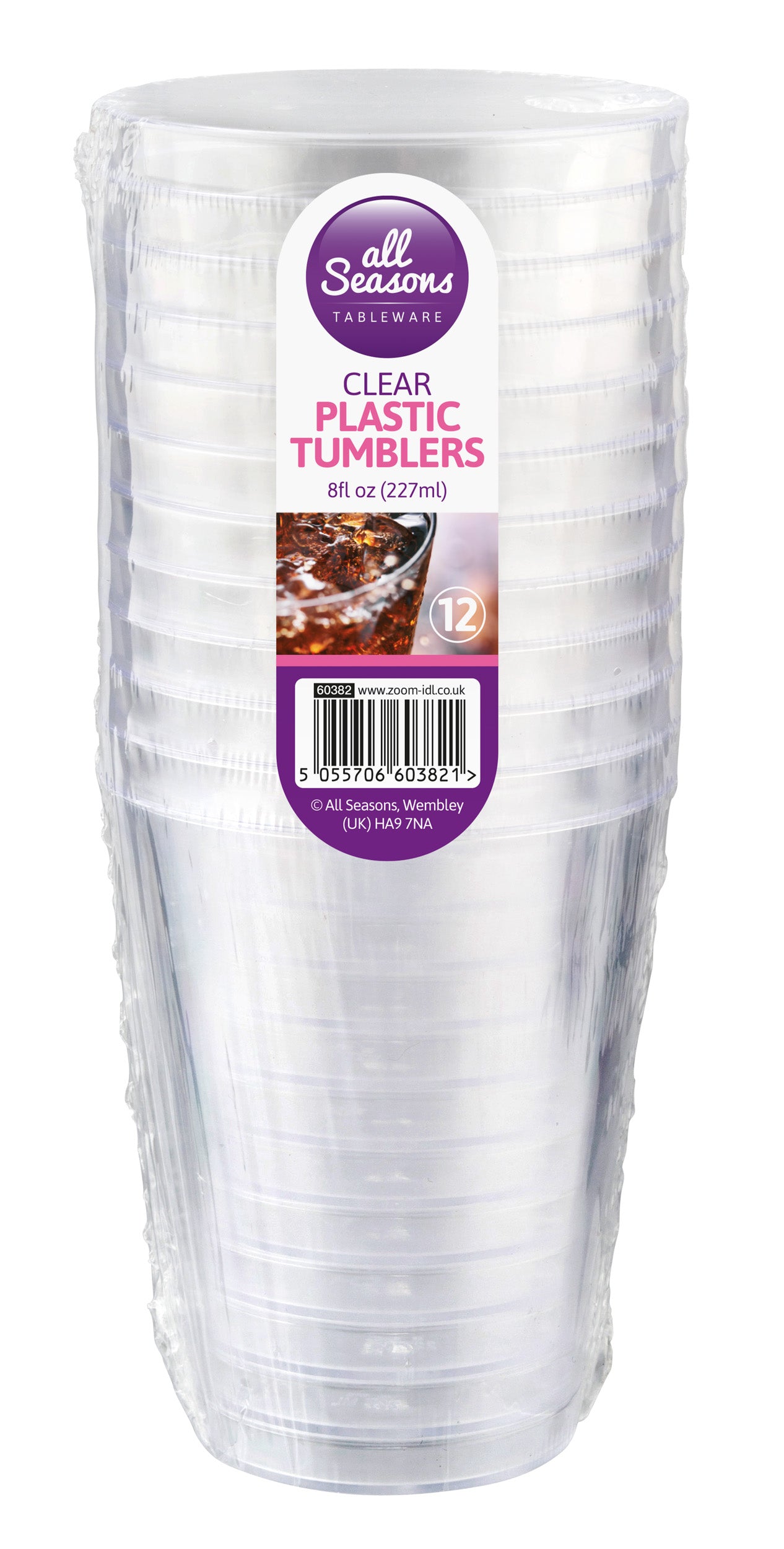ALL SEASONS CLEAR PLASTIC TUMBLERS 284ML 12/PK. Z60382 \\\KD29188