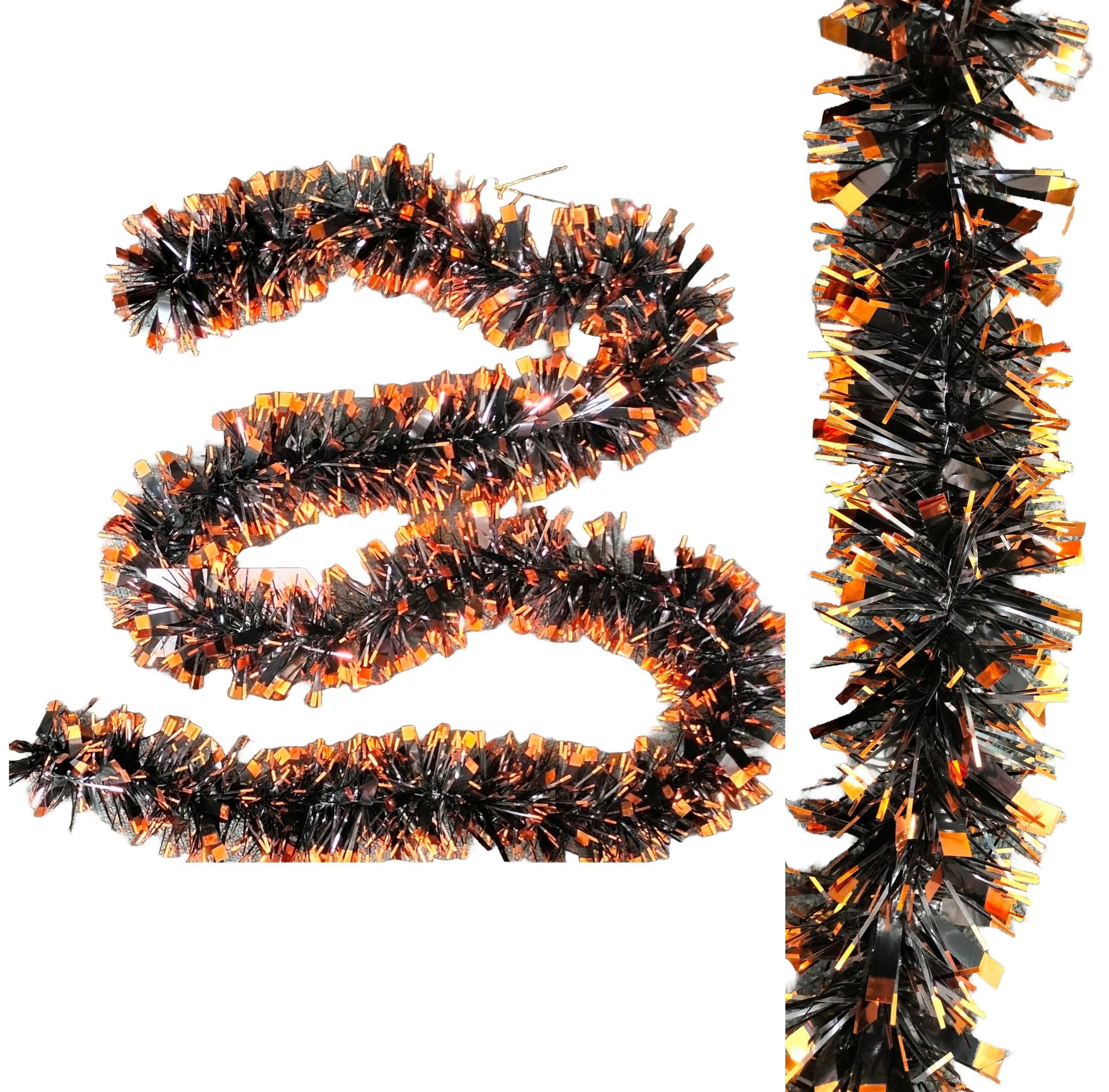MISTER TINSEL CHRISTMAS DECORATTION VALUE BLACK AND ORANGE TIP TINSEL 2M X 100MM. MT/100B/24 \\\KD29229