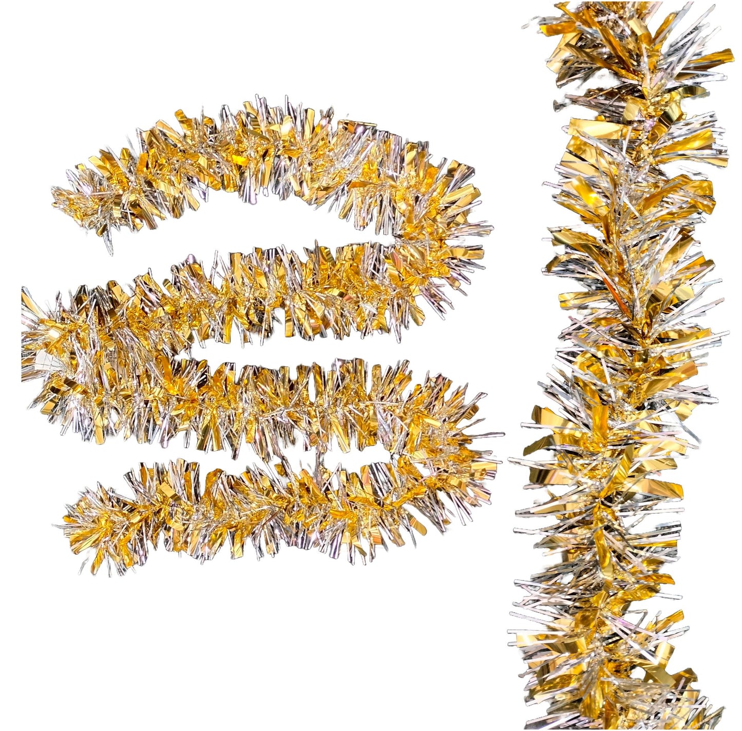 MISTER TINSEL CHRISTMAS DECORATTION VALUE GOLD AND SILVER TINSEL 2M X 100MM. MT/100B/22 \\\KD29230