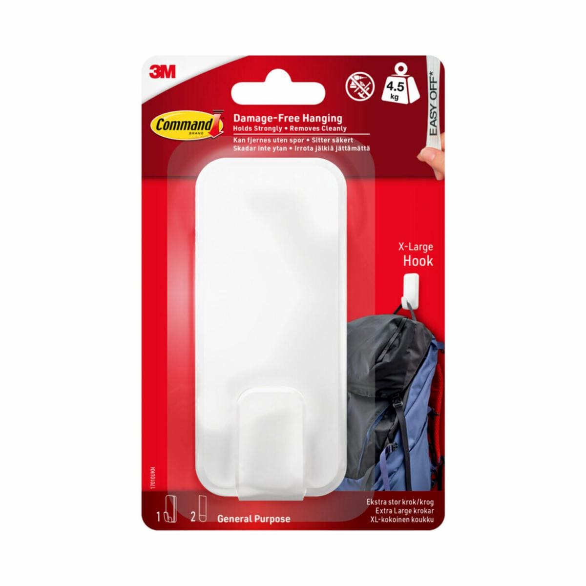 COMMAND 17010UKN  X-LARGE WHITE UTILITY HOOK WITH 2 STRIPS. WL4403 \\\KD29236