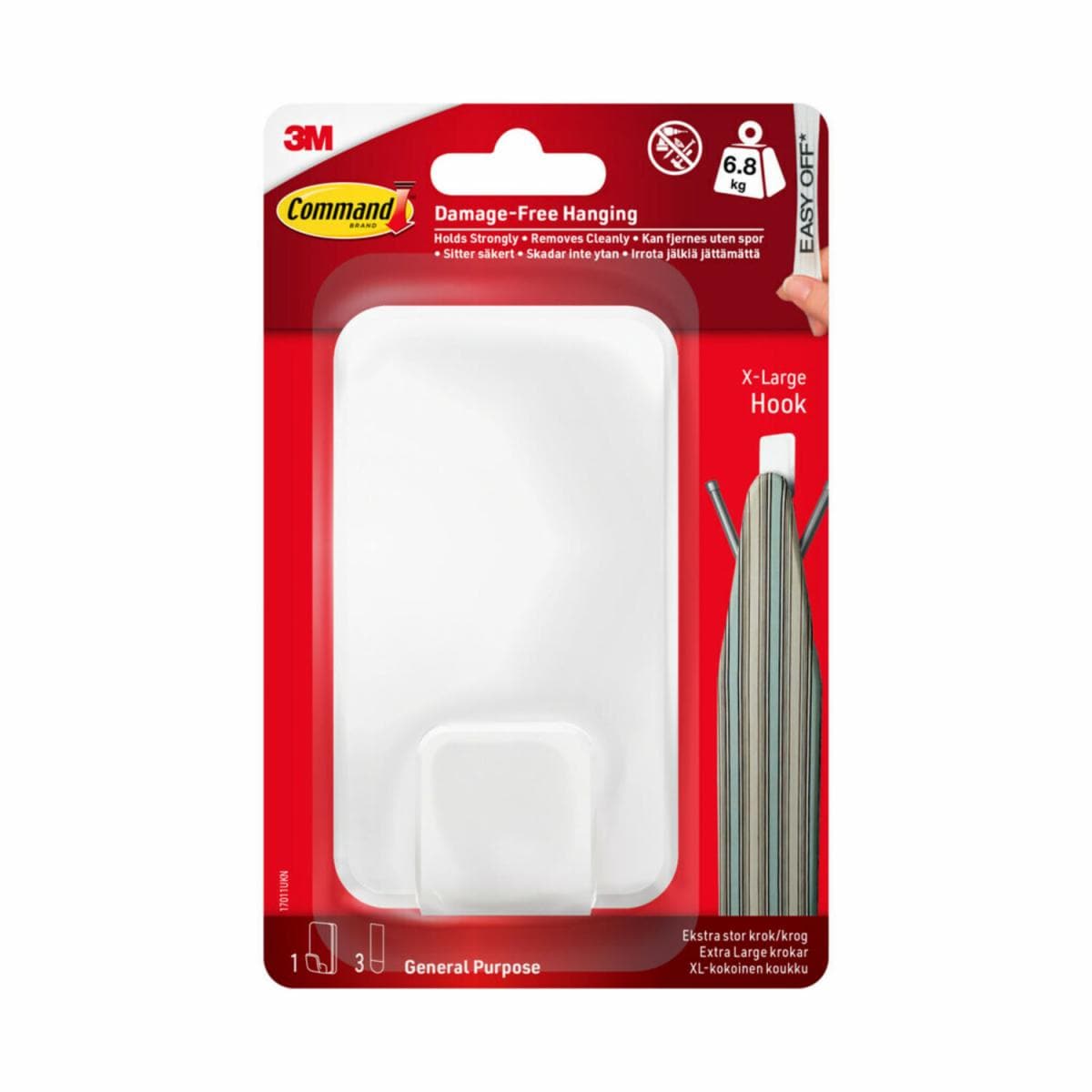 COMMAND 17011UKN  X-LARGE WHITE UTILITY HOOK WITH 3 STRIPS. WL4404 \\\KD29237