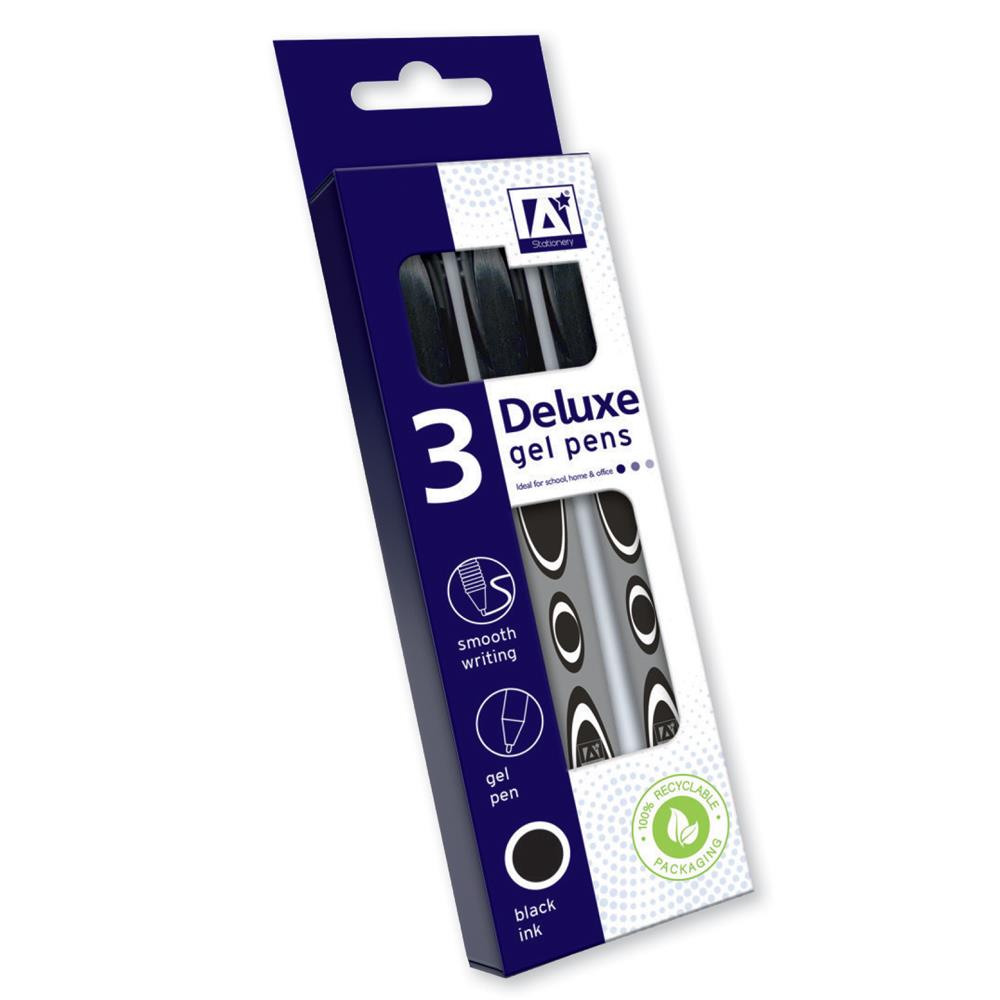 ANKER DELUXE BLACK GEL PENS 3/PK. DGEL/1 \\\KD29307