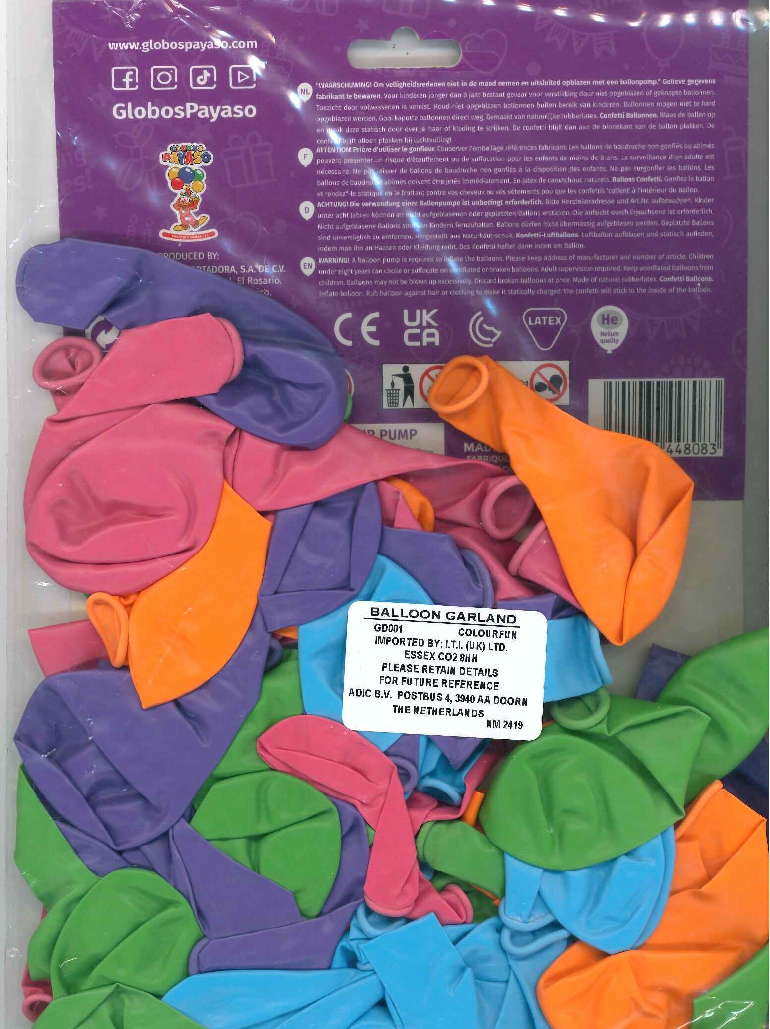 GLOBOS PAYASO COLOUR FUN GARLAND ARCH BALLOONS 65/PK. GD0001 \\\KD29316