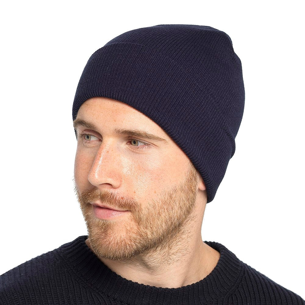 MENS PLAIN NEVY KNIT HAT WITH TURN UP 12/PK. GL1051A \\\KD29527