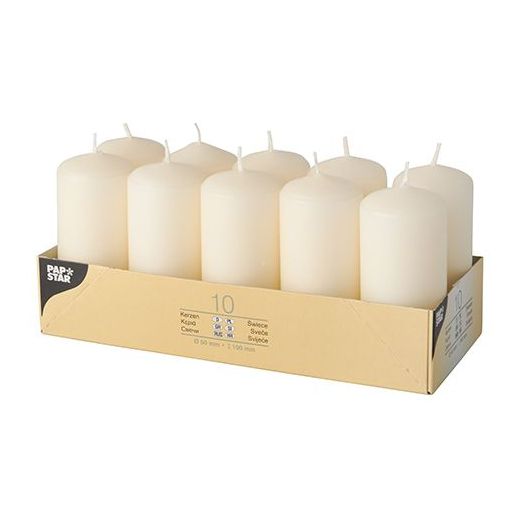 PACK OF 10 CREAM PILLAR CANDLES 40 X 90 MM. PS17912 \\\KD29608